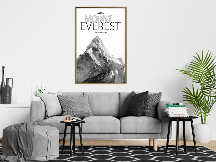Wall Poster Mount Everest - black and white mountain landscape with English captions 123740 additionalImage 5