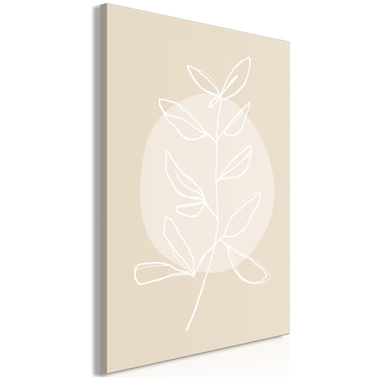 Canvas Print White twig with leaves - modern abstraction on a beige background 125640 additionalImage 2