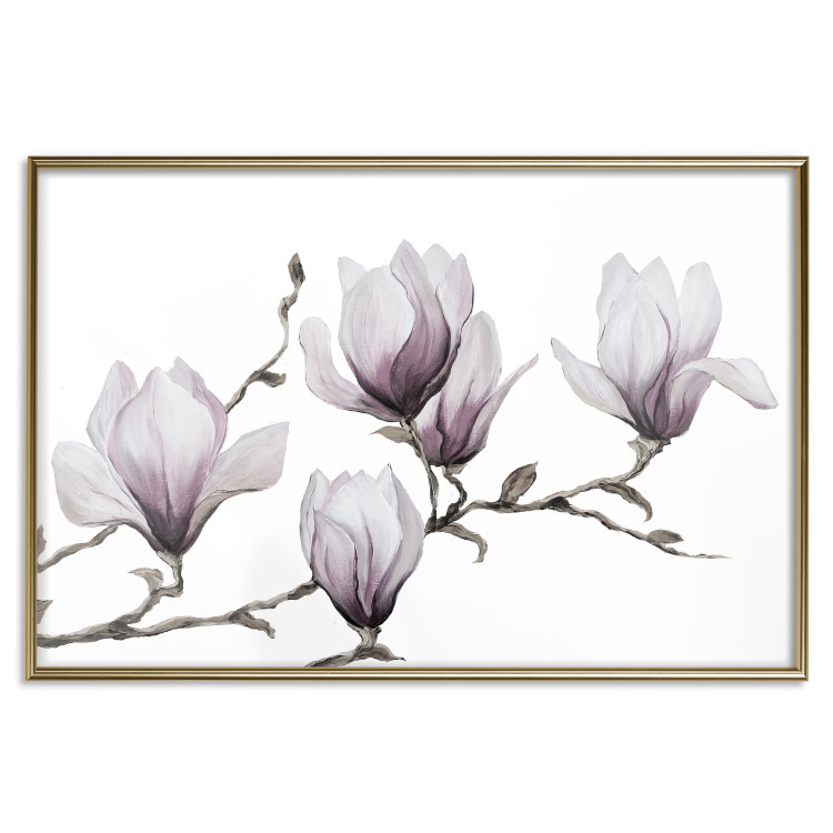 Wall Poster Painted Magnolias - composition of plants with white flowers on a light background 128640 additionalImage 20