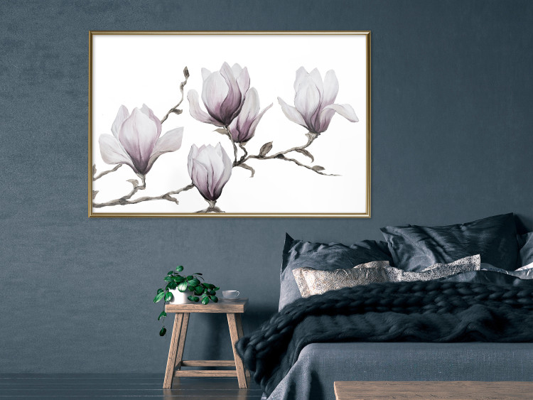 Wall Poster Painted Magnolias - composition of plants with white flowers on a light background 128640 additionalImage 7