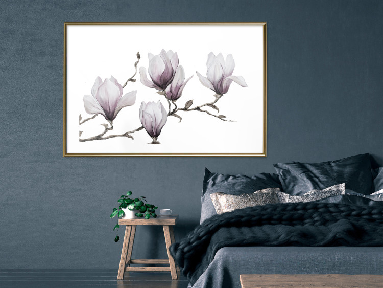Wall Poster Painted Magnolias - composition of plants with white flowers on a light background 128640 additionalImage 13