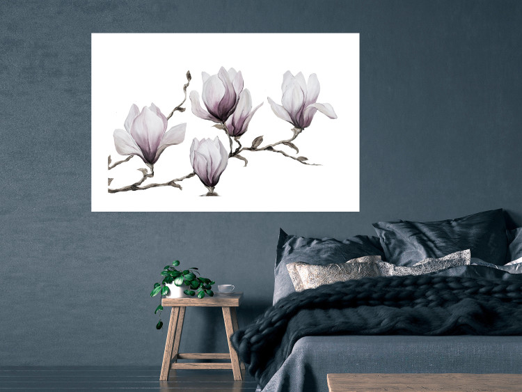 Wall Poster Painted Magnolias - composition of plants with white flowers on a light background 128640 additionalImage 2