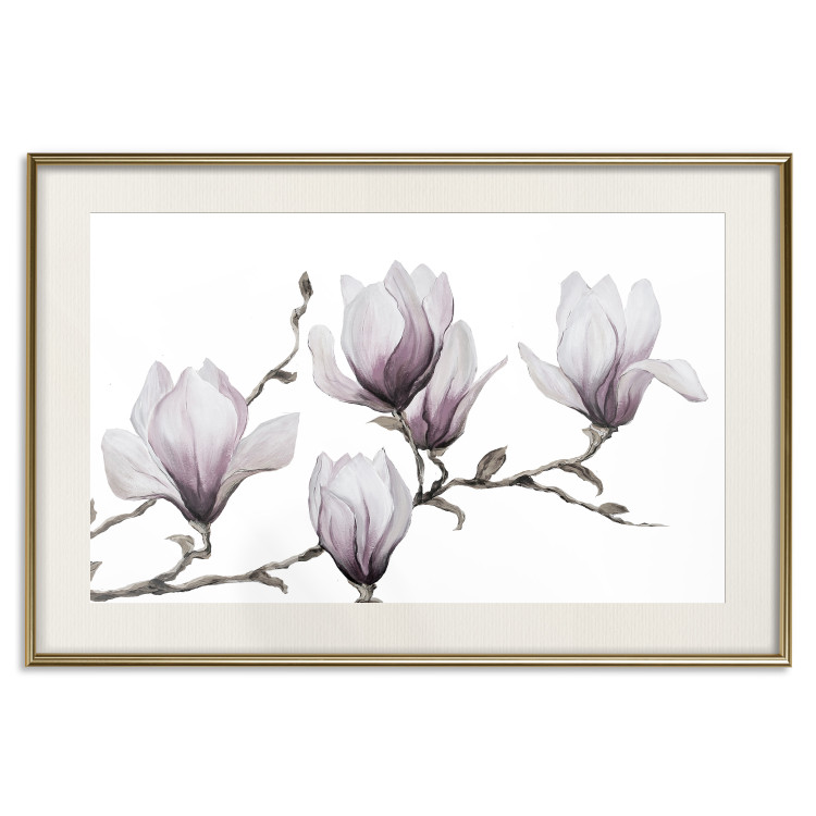 Wall Poster Painted Magnolias - composition of plants with white flowers on a light background 128640 additionalImage 19