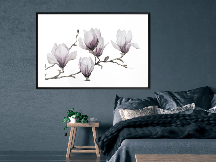 Wall Poster Painted Magnolias - composition of plants with white flowers on a light background 128640 additionalImage 6