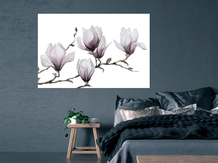 Wall Poster Painted Magnolias - composition of plants with white flowers on a light background 128640 additionalImage 17