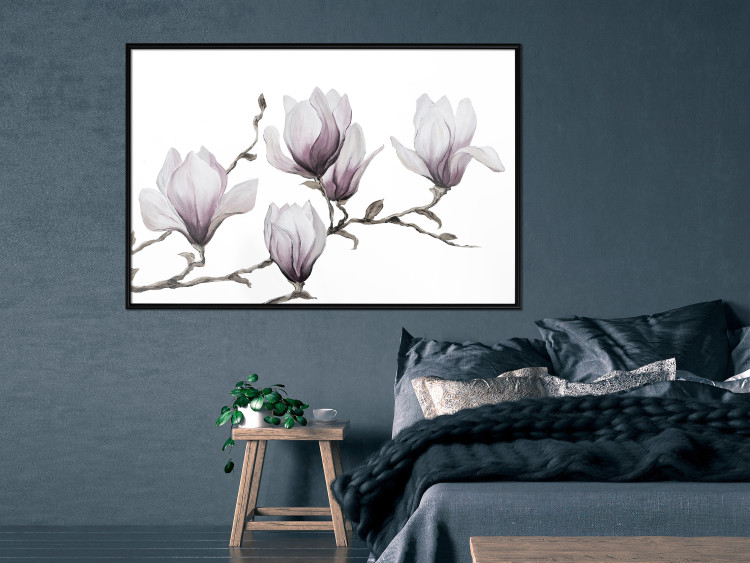 Wall Poster Painted Magnolias - composition of plants with white flowers on a light background 128640 additionalImage 5