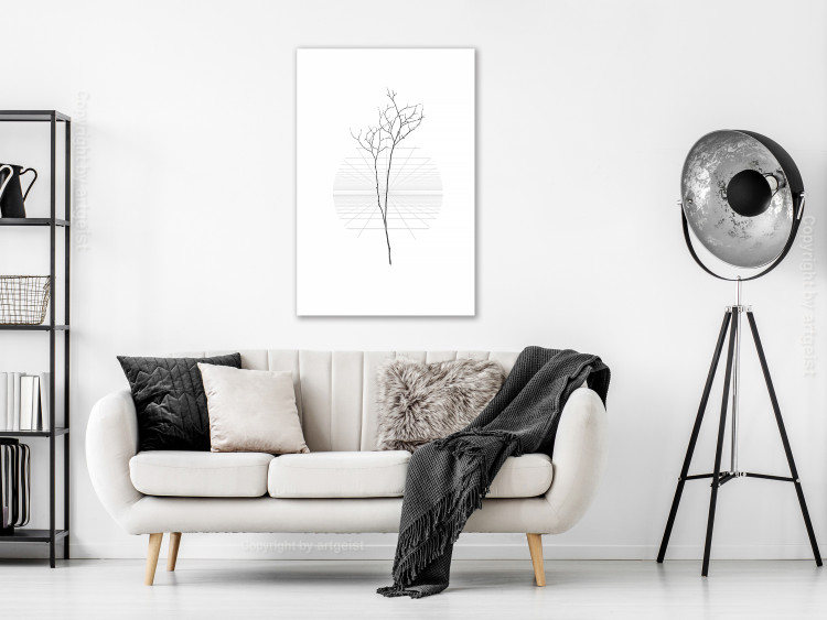 Canvas Art Print Tree twig - a minimalist composition with a black twig of trees without leaves on a white background 129740 additionalImage 3