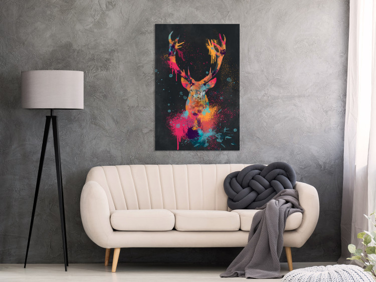 Canvas Striking Stag (1-piece) Vertical - colorful abstract deer 130440 additionalImage 3