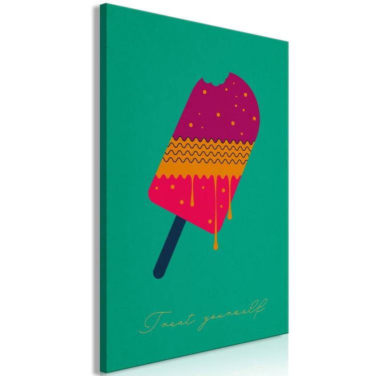 Canvas Print Take a moment for youself - colorful ice on a stick with an inscription in English on a green background, ideal for a child or a teenager 131940 additionalImage 2