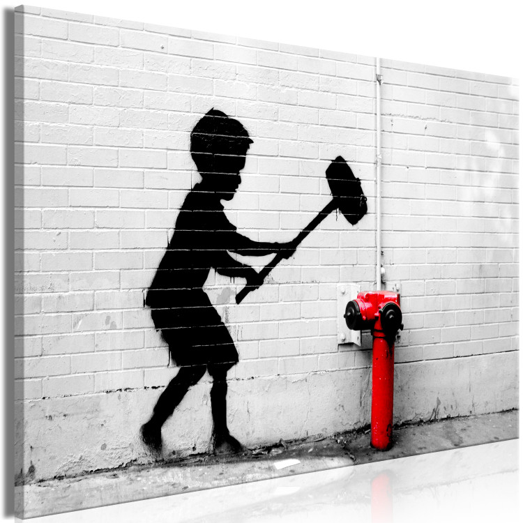 Canvas Destroy Hydrant (1-piece) Wide - street art of a child on brick 132440 additionalImage 2