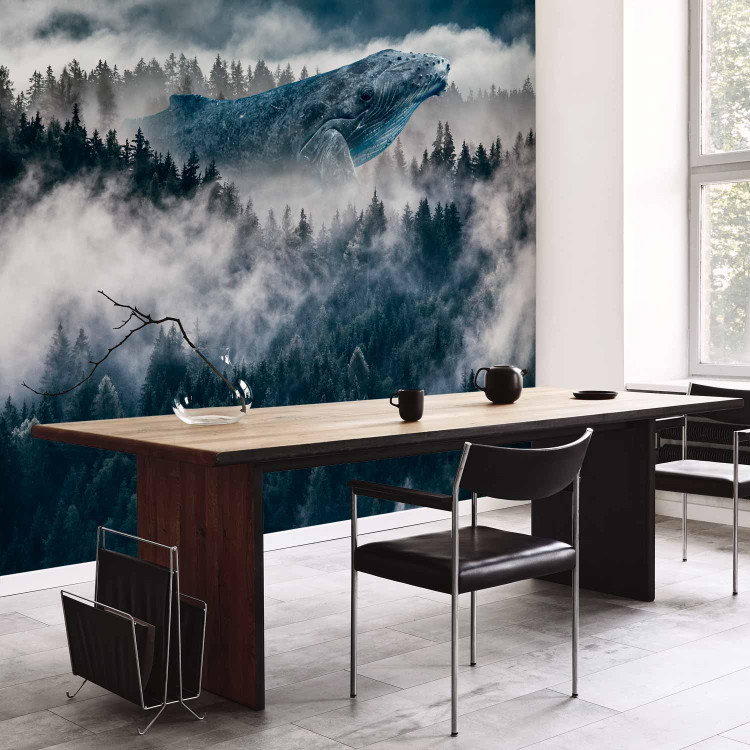 Wall Mural Misty landscape - abstract with whale in misty forest with clouds 135140 additionalImage 7