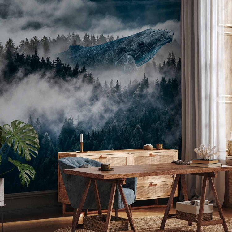 Wall Mural Misty landscape - abstract with whale in misty forest with clouds 135140 additionalImage 4