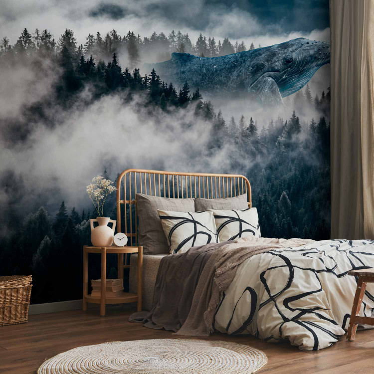 Wall Mural Misty landscape - abstract with whale in misty forest with clouds 135140 additionalImage 2