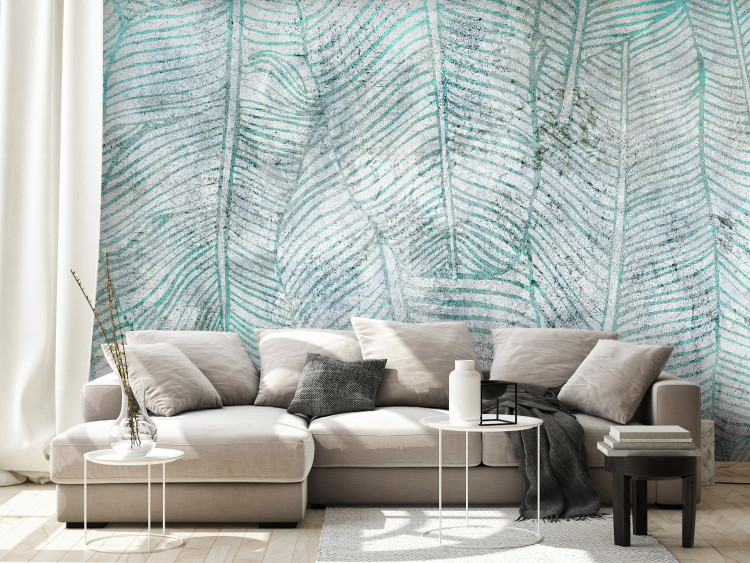 Wall Mural Banana leaves - plant motif blue lineart nature with pattern 135240