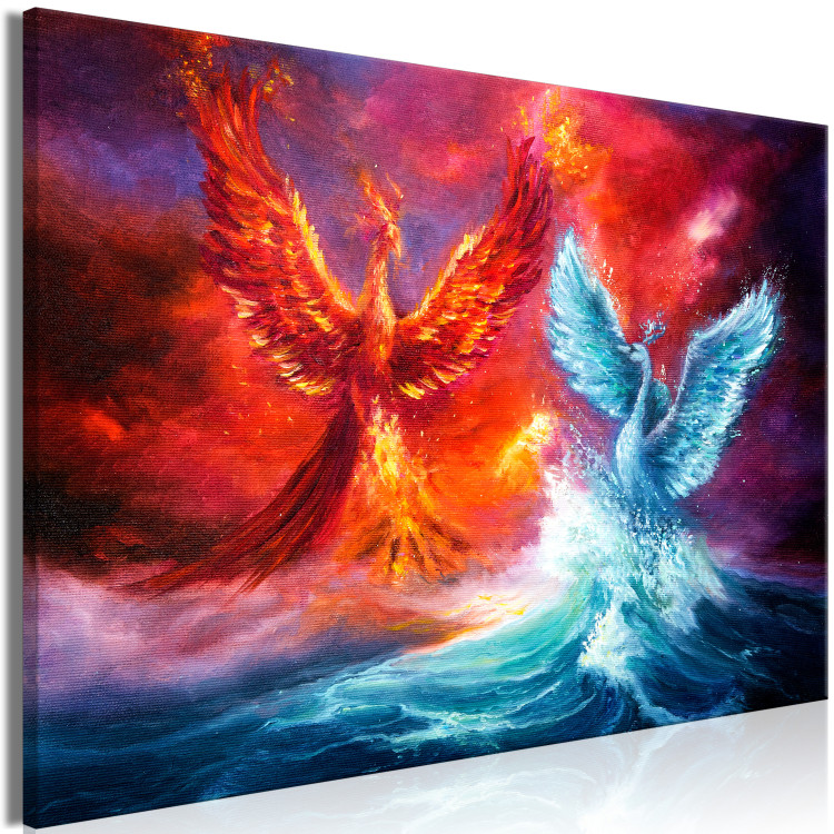 Canvas Print Phoenix and swan - abstract fight two elements - water and fire 135940 additionalImage 2