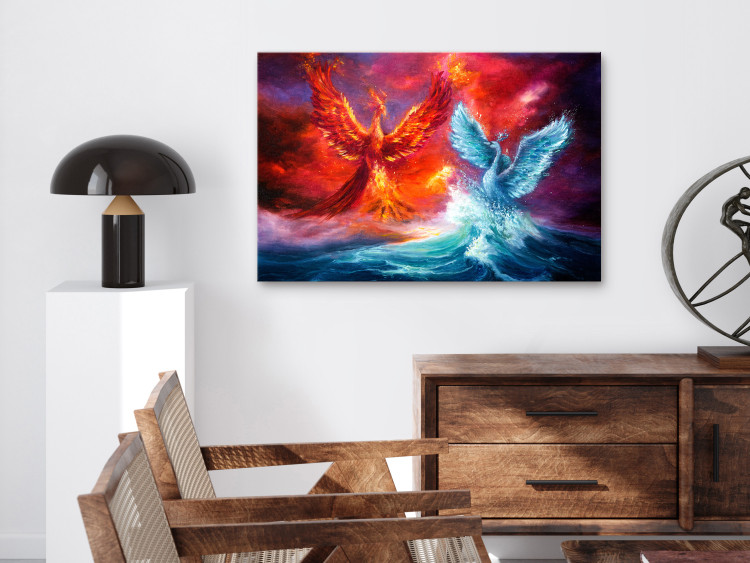 Canvas Print Phoenix and swan - abstract fight two elements - water and fire 135940 additionalImage 3