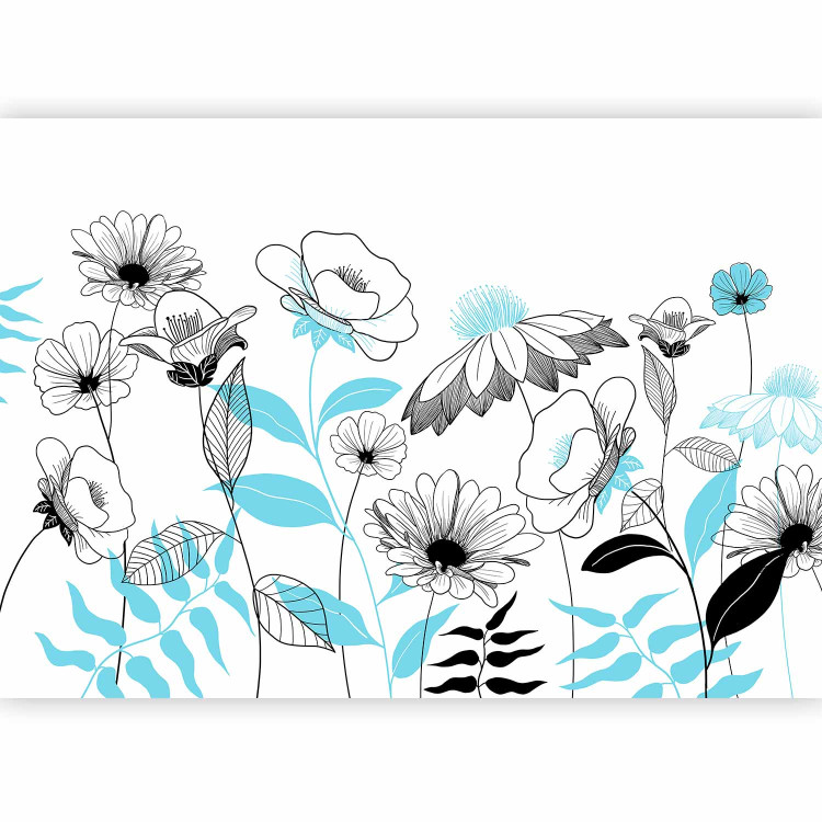 Wall Mural Drawn flowers - plant motif with blue patterns on white background 138340 additionalImage 1
