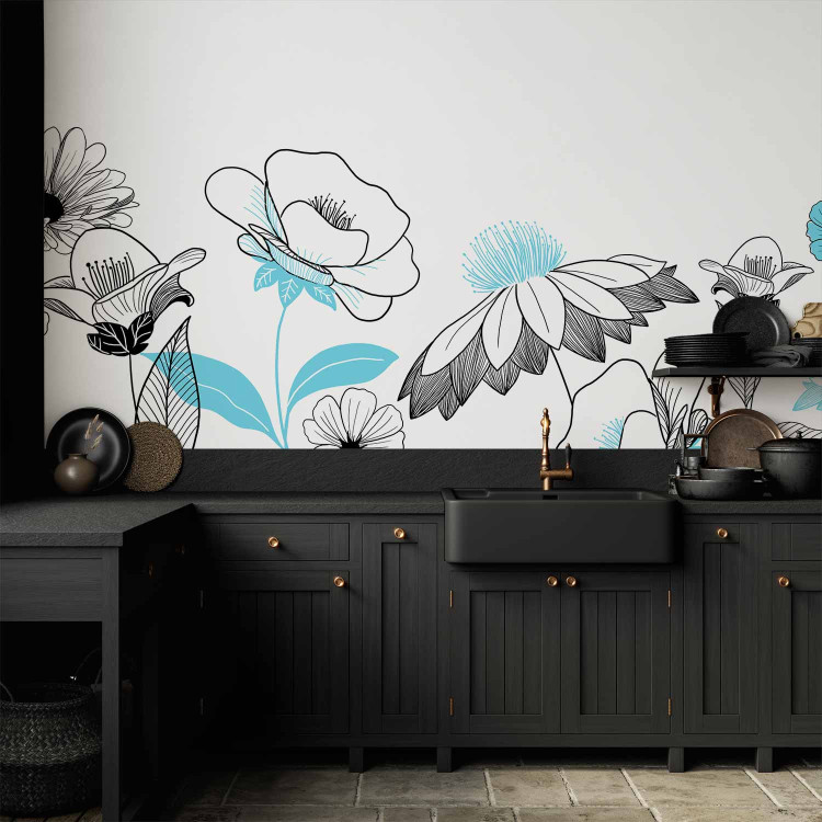 Wall Mural Drawn flowers - plant motif with blue patterns on white background 138340 additionalImage 6