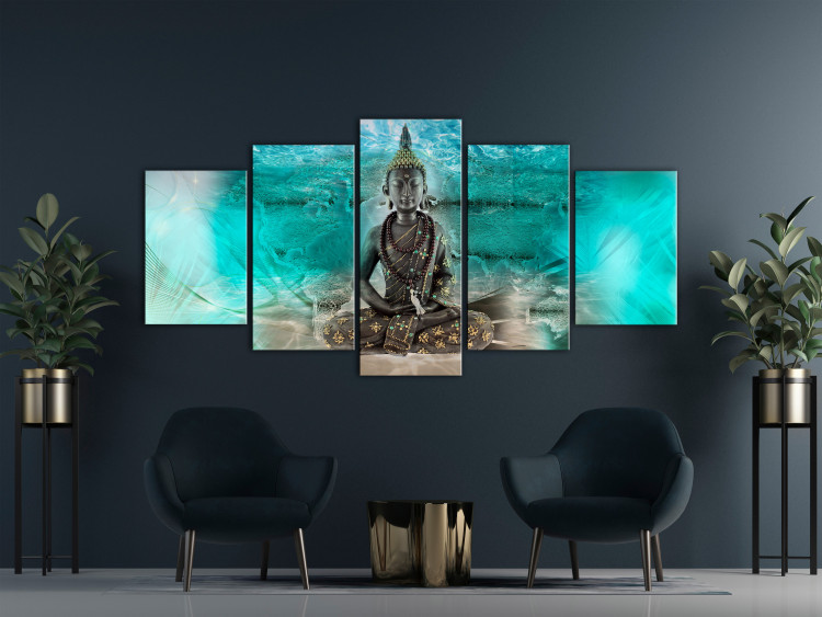 Canvas Art Print Turquoise Meditation (5-piece) wide - Buddha figure in Zen style 138540 additionalImage 3