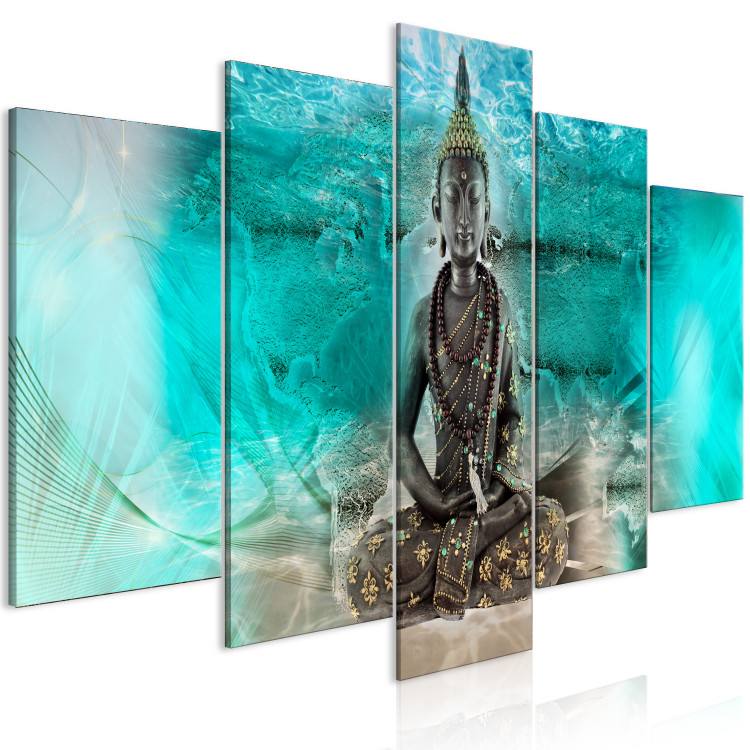 Canvas Art Print Turquoise Meditation (5-piece) wide - Buddha figure in Zen style 138540 additionalImage 2
