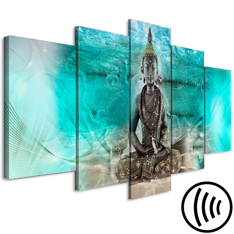 Canvas Art Print Turquoise Meditation (5-piece) wide - Buddha figure in Zen style 138540 additionalImage 6