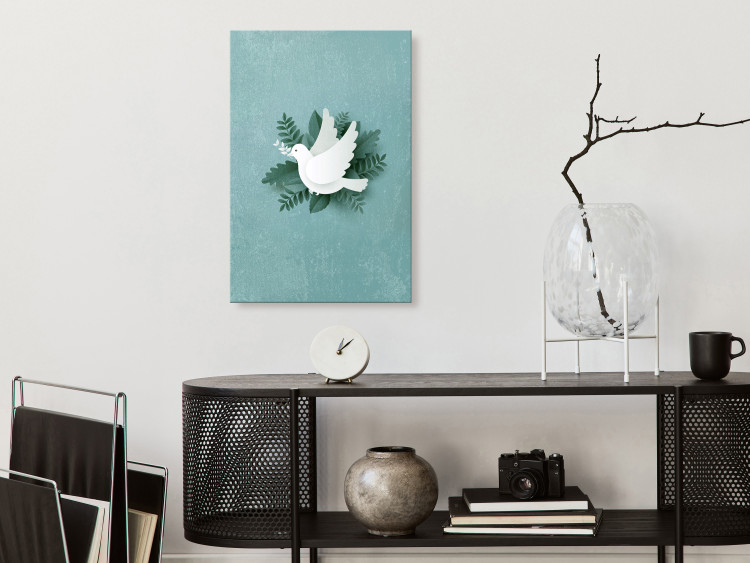 Canvas Print Peace Dove (1-piece) Vertical - white bird and green plants 142440 additionalImage 3
