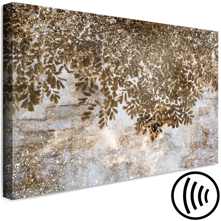 Canvas Art Print Trees in Golden Rain (1-piece) - leaves against a sepia wall 144040 additionalImage 6
