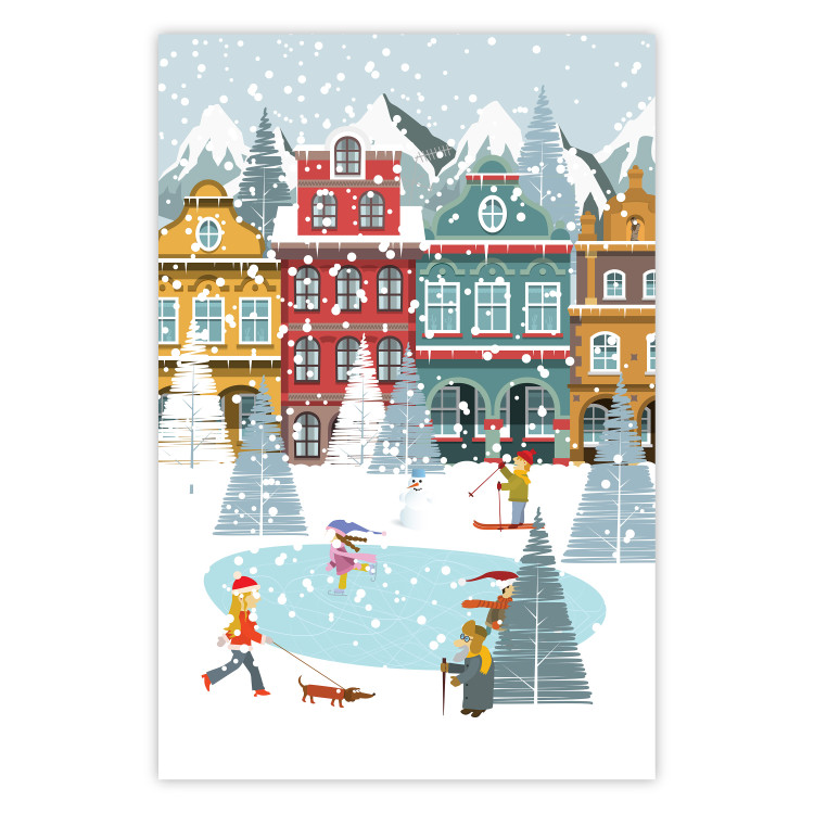 Poster Winter Town - Tenement Houses and an Ice Rink in a Festive Atmosphere 148040