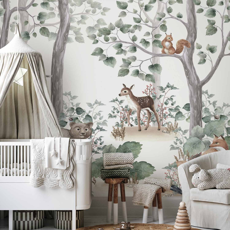 Wall Mural Forest Tale - Watercolor Landscape With Animals for Children 149240
