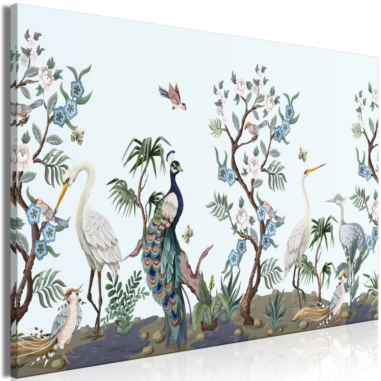Canvas Oriental Birds - Cranes and Peacocks Among Vegetation and Flowers 149740 additionalImage 2