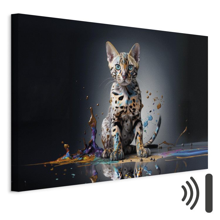 Canvas Art Print AI Bengal Cat - Animal in a Colorful Exploding Puddle - Horizontal 150240 additionalImage 8