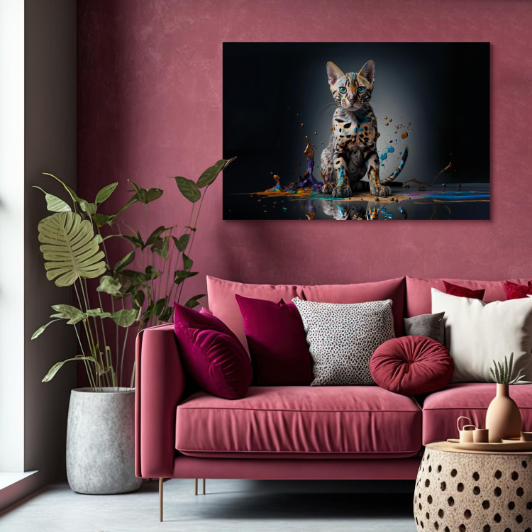 Canvas Art Print AI Bengal Cat - Animal in a Colorful Exploding Puddle - Horizontal 150240 additionalImage 5