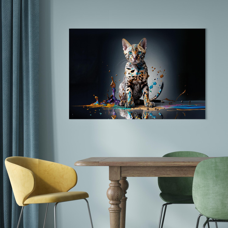 Canvas Art Print AI Bengal Cat - Animal in a Colorful Exploding Puddle - Horizontal 150240 additionalImage 3