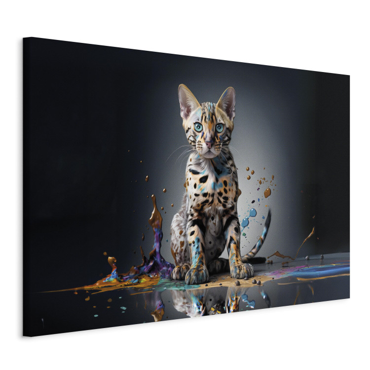 Canvas Art Print AI Bengal Cat - Animal in a Colorful Exploding Puddle - Horizontal 150240 additionalImage 2