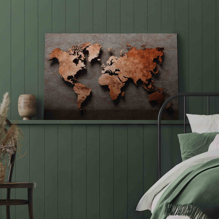 Large canvas print Copper Map of the World - Orange Outline of Countries on a Gray Background [Large Format] 151240 additionalImage 6