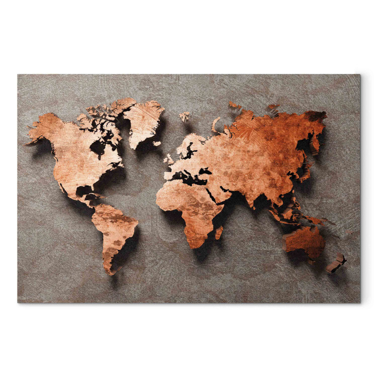 Large canvas print Copper Map of the World - Orange Outline of Countries on a Gray Background [Large Format] 151240