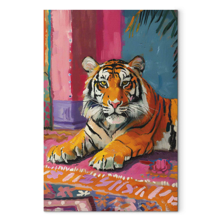 Canvas Art Print Tiger - A Painterly and Colorful Composition With a Wild Animal 159940