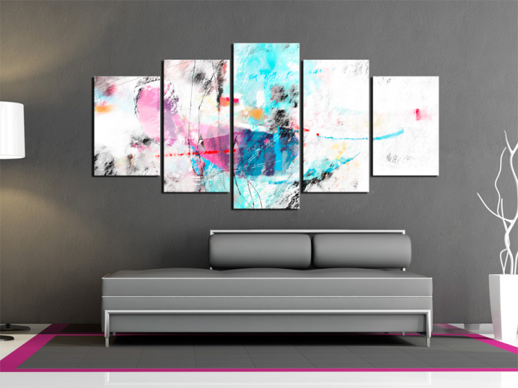 Canvas Madness of Colours in Delicacy (5-piece) - subtle abstraction with a wild wave of colours 47440 additionalImage 3