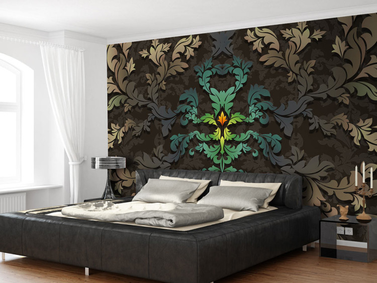 Photo Wallpaper Dancing Leaves - Baroque-Style Floral Pattern Changing Colors 60140