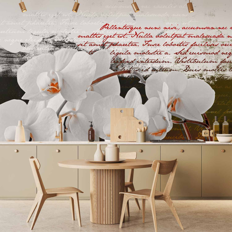 Photo Wallpaper Diary and Orchids - Floral Motif with Flowers in the Center and Texts in the Background 60240 additionalImage 6