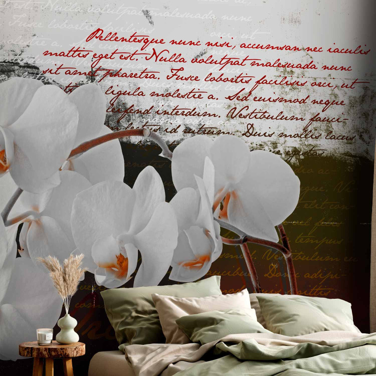 Photo Wallpaper Diary and Orchids - Floral Motif with Flowers in the Center and Texts in the Background 60240 additionalImage 2