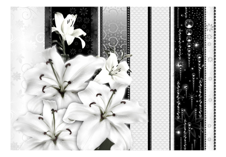 Photo Wallpaper Lilies - black and white pattern with vintage style patterns and flowers 64340 additionalImage 1