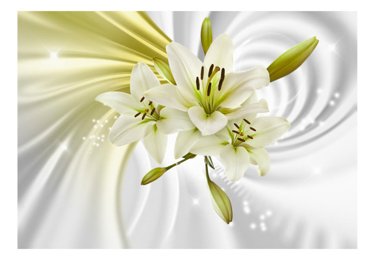 Wall Mural Green enchantment - white lilies on background with swirl effect 92040 additionalImage 1