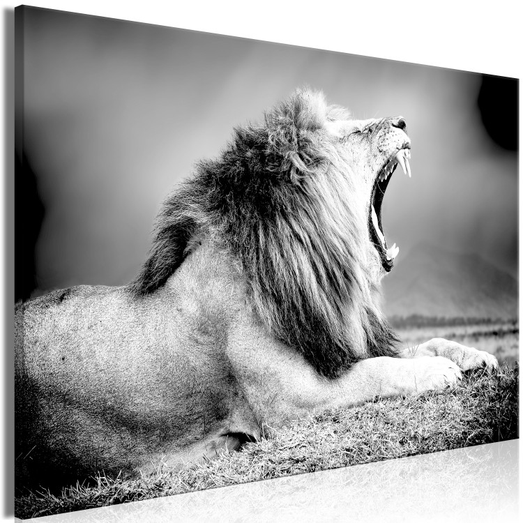 Canvas Strength of Lion's Roar (1-part) - Predatory Animal in Black and White 116450 additionalImage 2