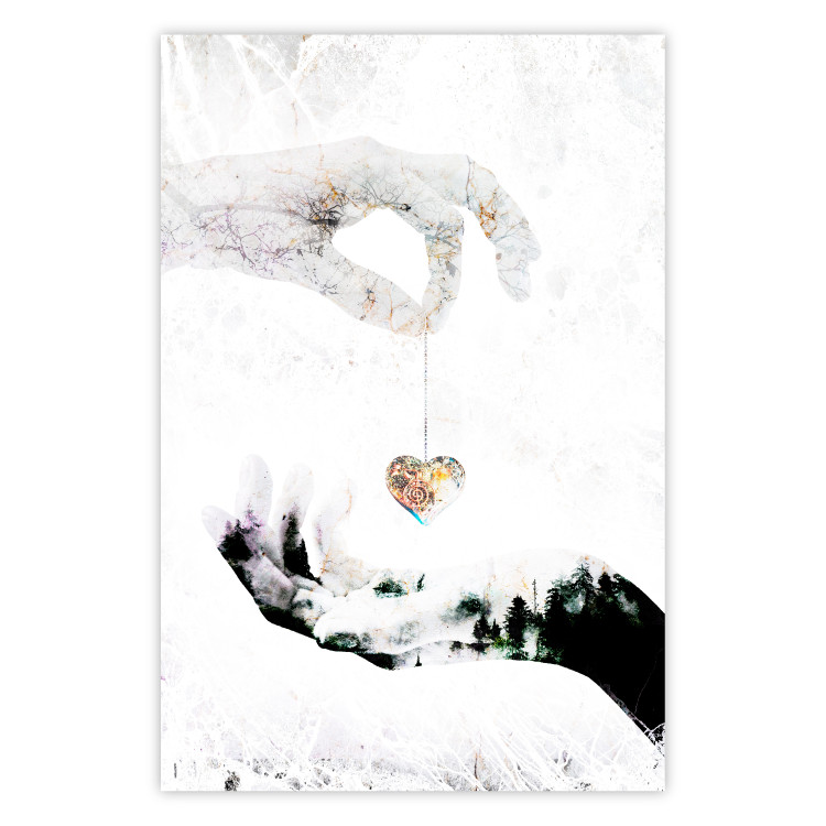 Wall Poster Declaration of Love - romantic pattern with hands and heart-shaped locket 117350