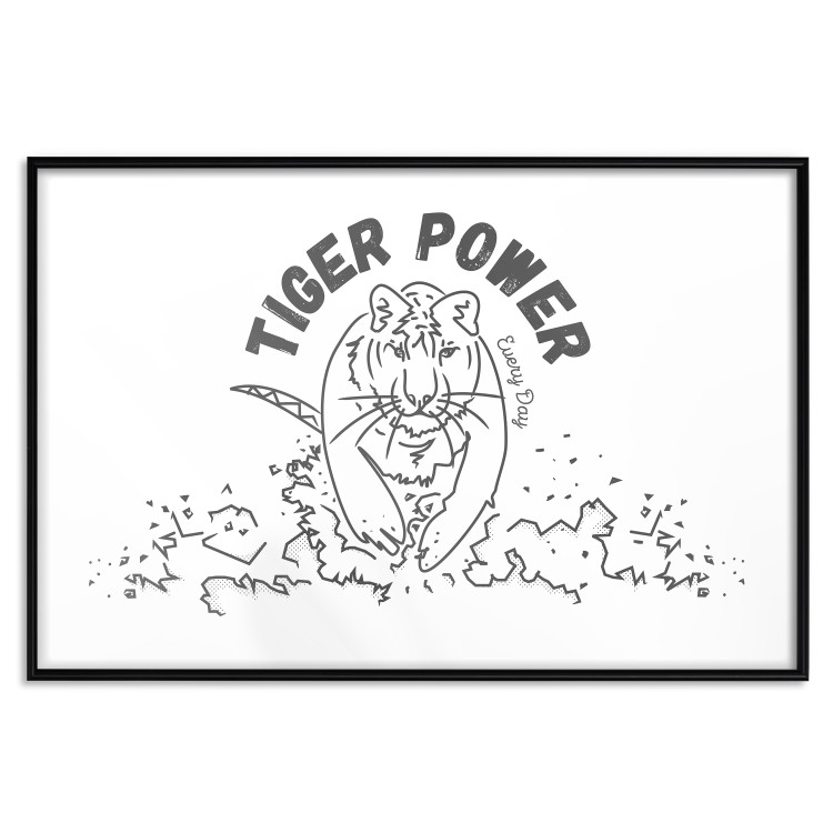 Poster Tiger Power - simple black and white composition with a running tiger 117550 additionalImage 18