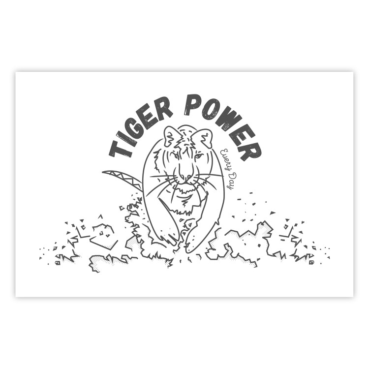 Poster Tiger Power - simple black and white composition with a running tiger 117550