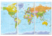 Canvas Art Print World Map in Colors (3-part) - Continents with Italian Labels 122350