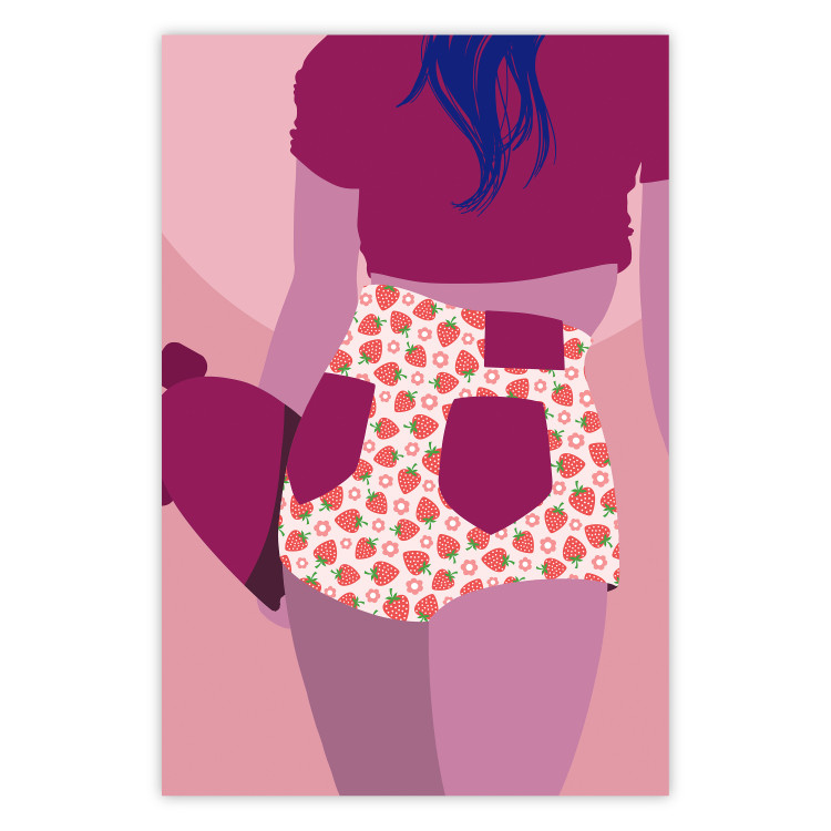Poster Strawberry Shorts - woman's silhouette with fruits in pastel shade 123350