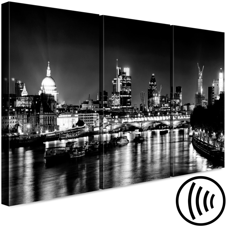 Canvas Triptych London by night - black and white panorama with the Thames 123650 additionalImage 6